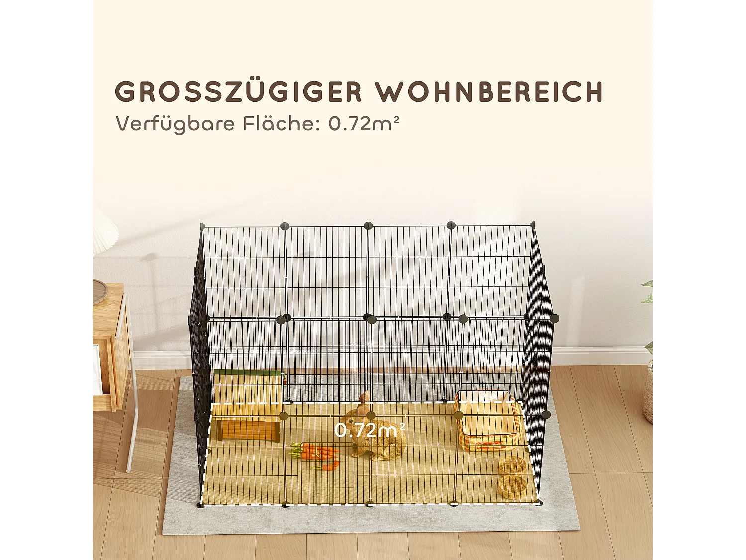 Enclos extérieur pour lapins et petits animaux, acier, noir avec porte (120x60x80 cm)