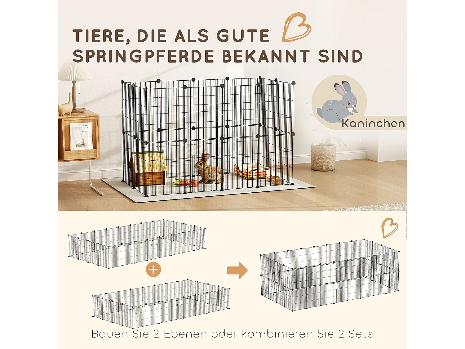 Enclos extérieur pour lapins et petits animaux, acier, noir avec porte (120x60x80 cm)