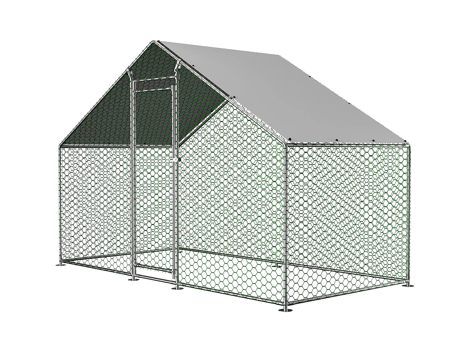 Enclos extérieur pour volailles et petits animaux, métal galvanisé, toiture PE imperméable, avec serrure de sécurité (300x150x200cm)