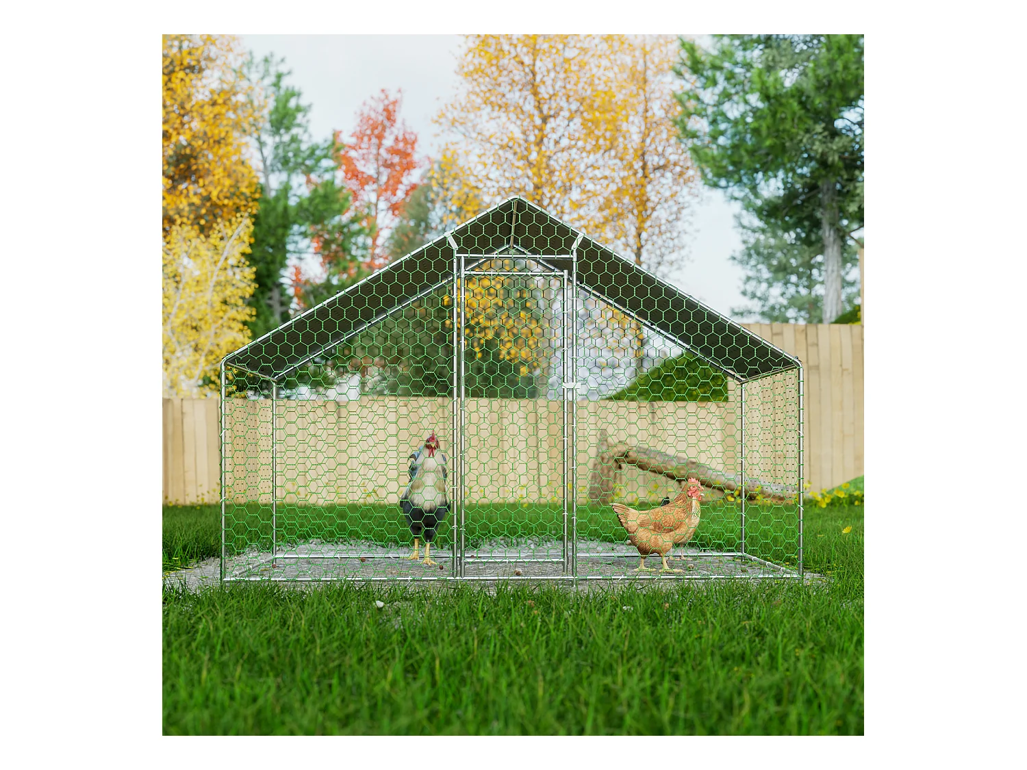 Enclos extérieur pour volailles et petits animaux, métal galvanisé, toiture PE imperméable, avec serrure de sécurité (300x150x200cm)