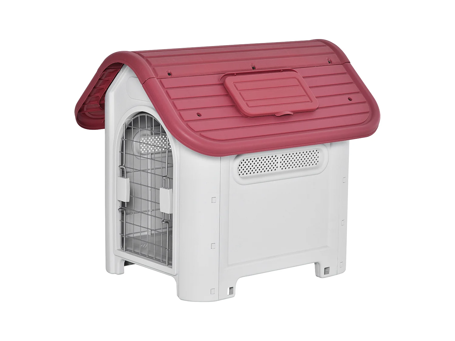 Cabane pour chien extérieure avec lucarne et porte, plastique résistant, rouge, design classique (59x75x66cm)