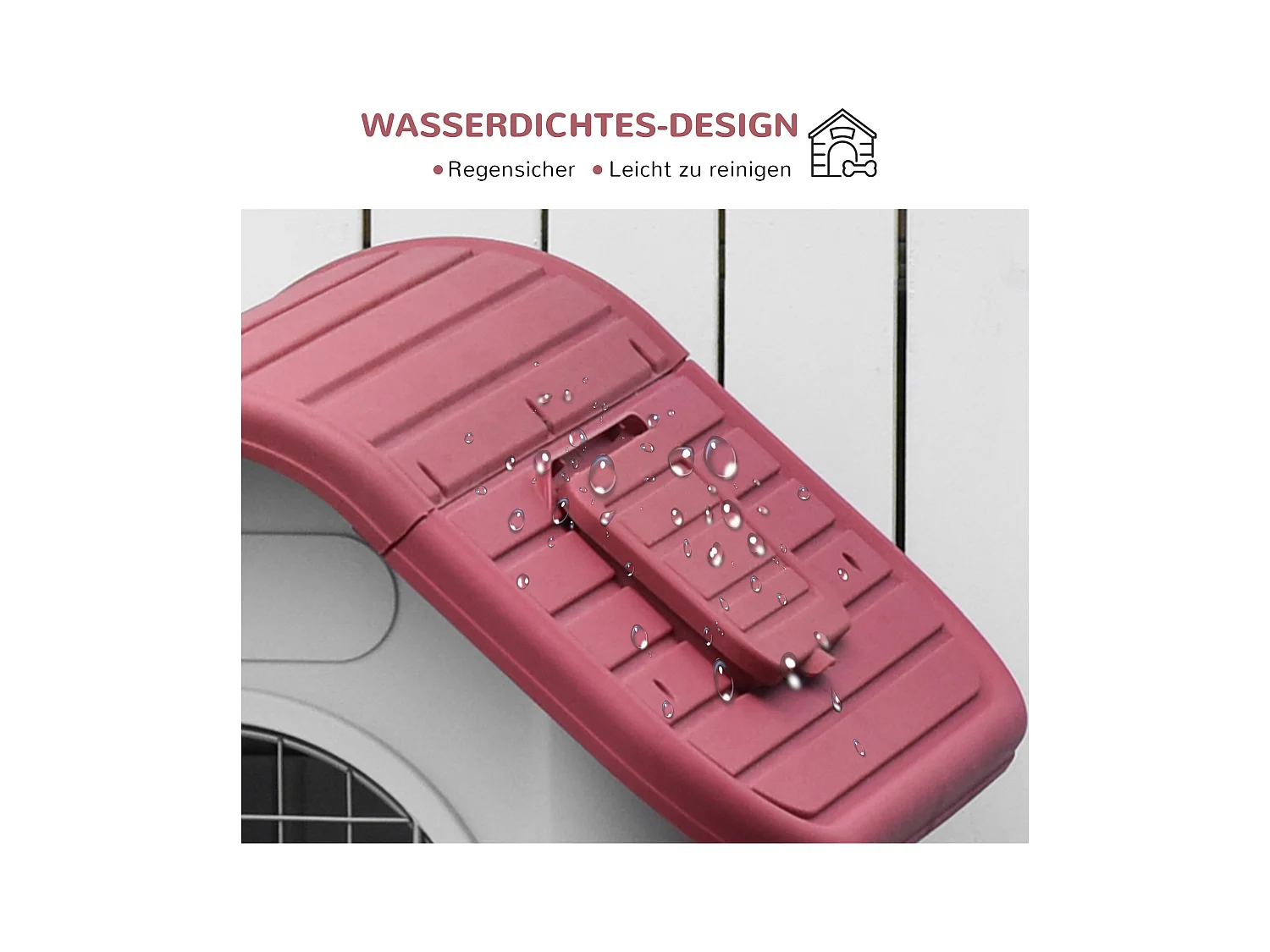 Cabane pour chien extérieure avec lucarne et porte, plastique résistant, rouge, design classique (59x75x66cm)