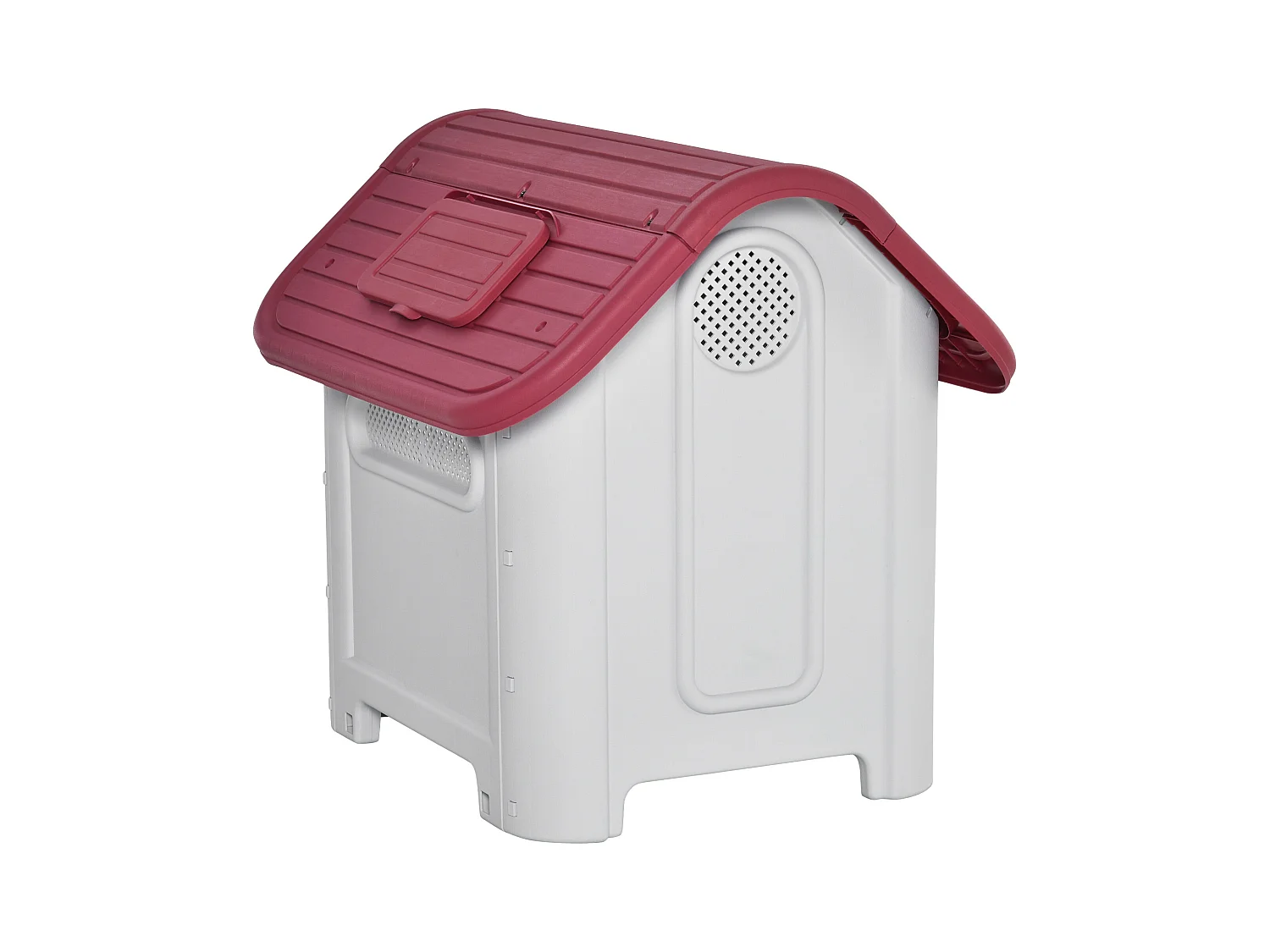 Cabane pour chien extérieure avec lucarne et porte, plastique résistant, rouge, design classique (59x75x66cm)