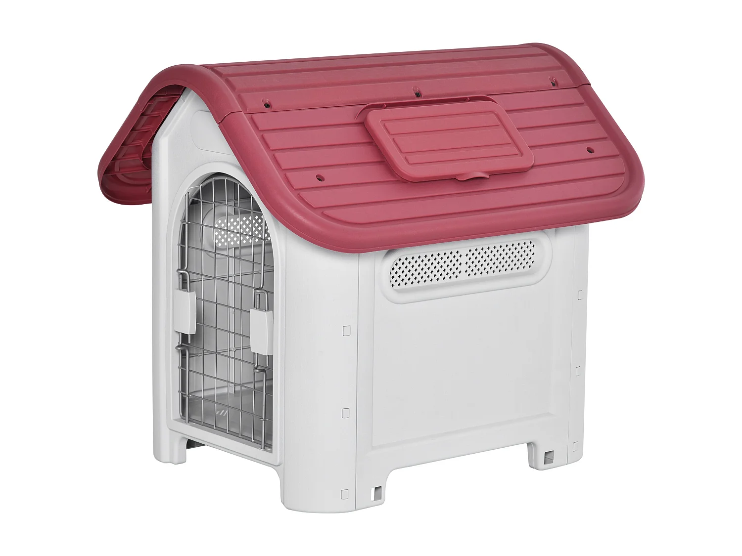 Cabane pour chien extérieure avec lucarne et porte, plastique résistant, rouge, design classique (59x75x66cm)