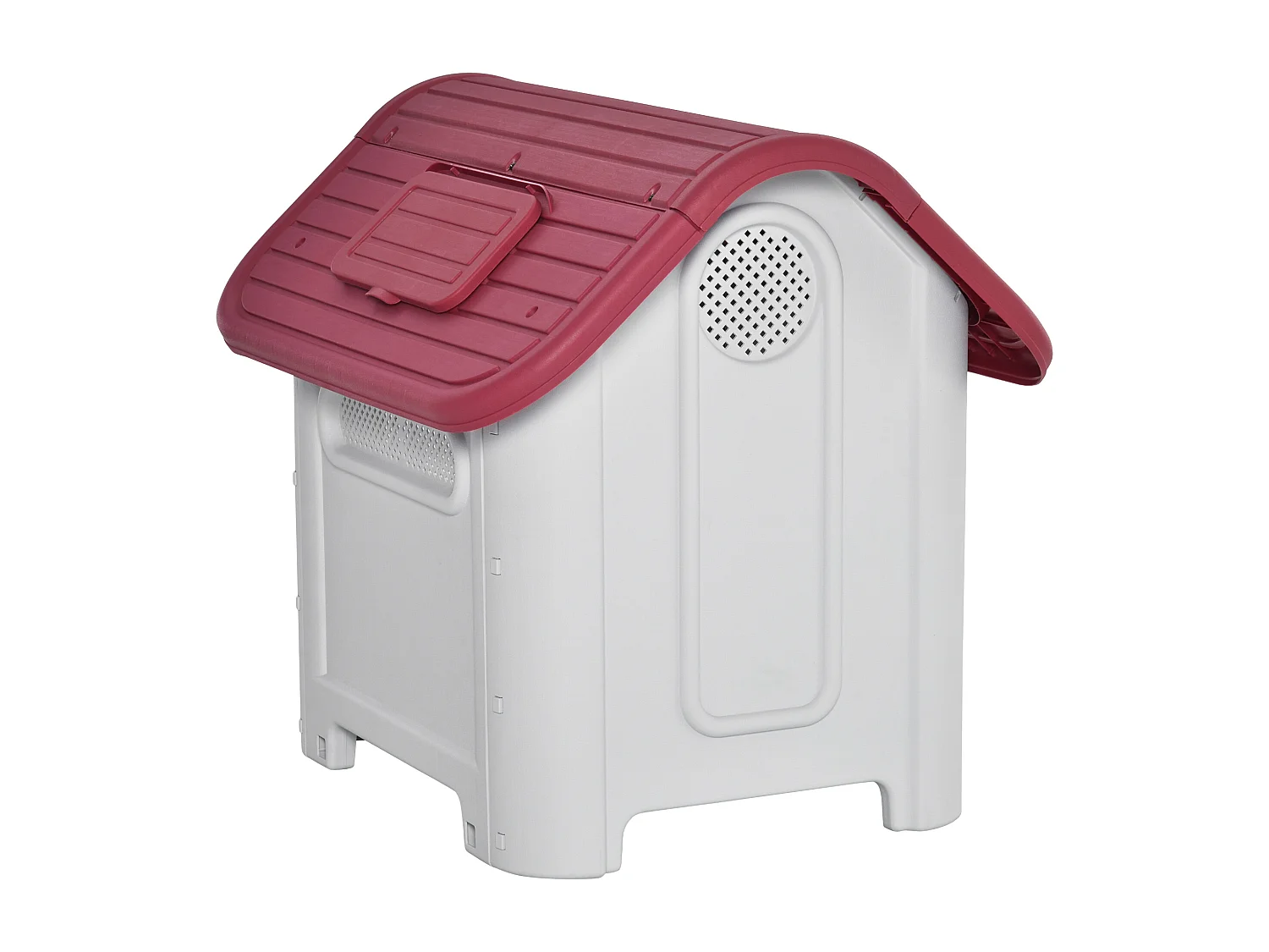 Cabane pour chien extérieure avec lucarne et porte, plastique résistant, rouge, design classique (59x75x66cm)