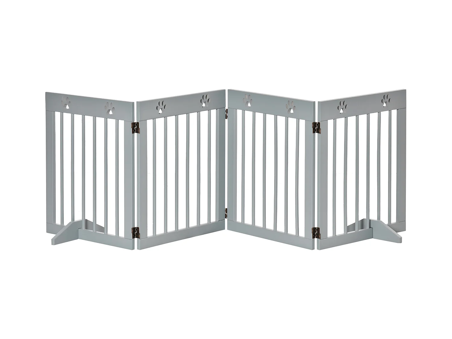 Barrière pour chien pliable 4 panneaux, en bois, gris clair, avec pieds de support (204x30x61cm)