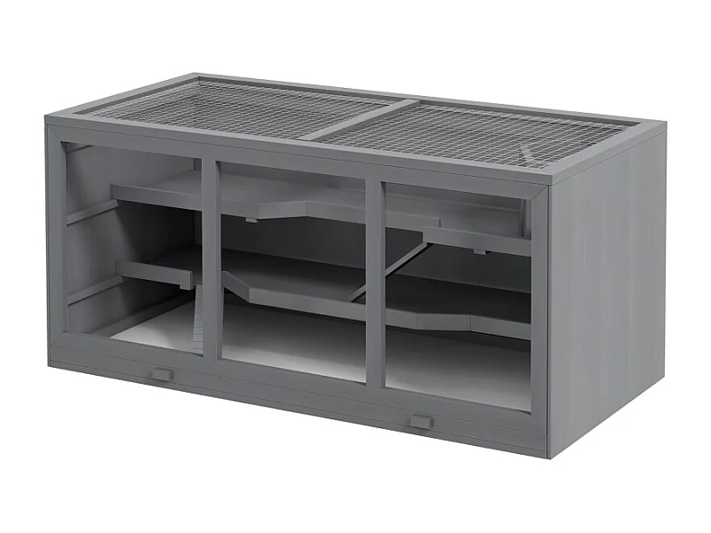 Cage pour hamster nain, habitat 3 étages avec escaliers, en bois, gris (115x57x55cm)