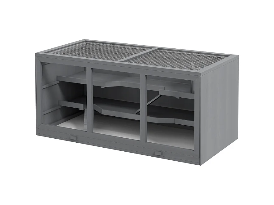 Cage pour hamster nain, habitat 3 étages avec escaliers, en bois, gris (115x57x55cm)