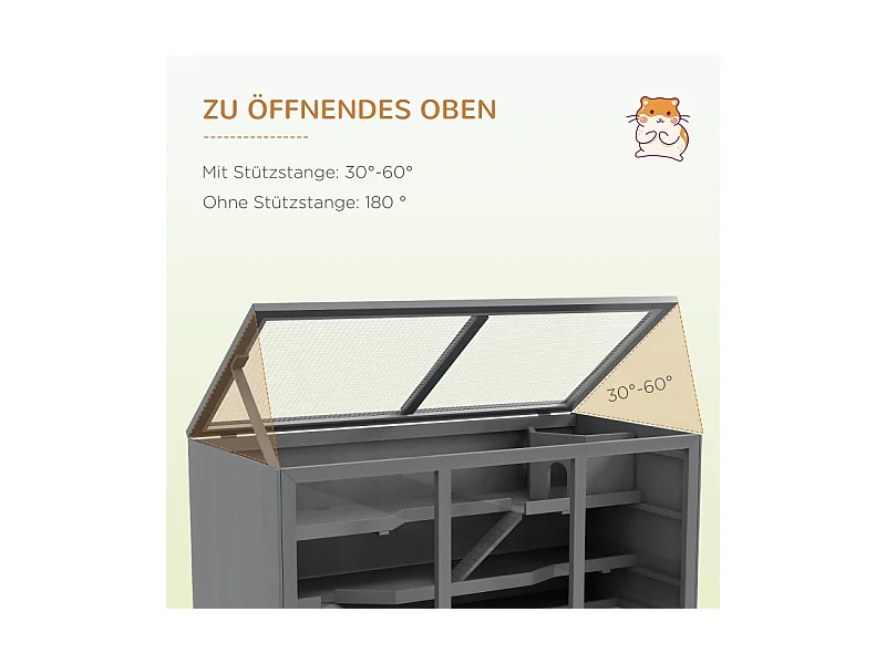 Cage pour hamster nain, habitat 3 étages avec escaliers, en bois, gris (115x57x55cm)