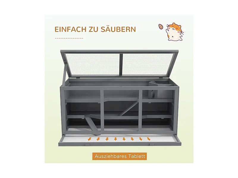Cage pour hamster nain, habitat 3 étages avec escaliers, en bois, gris (115x57x55cm)