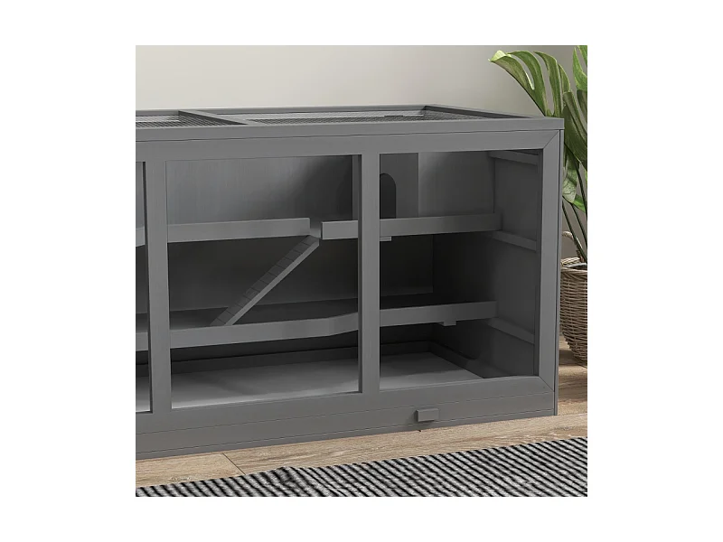 Cage pour hamster nain, habitat 3 étages avec escaliers, en bois, gris (115x57x55cm)
