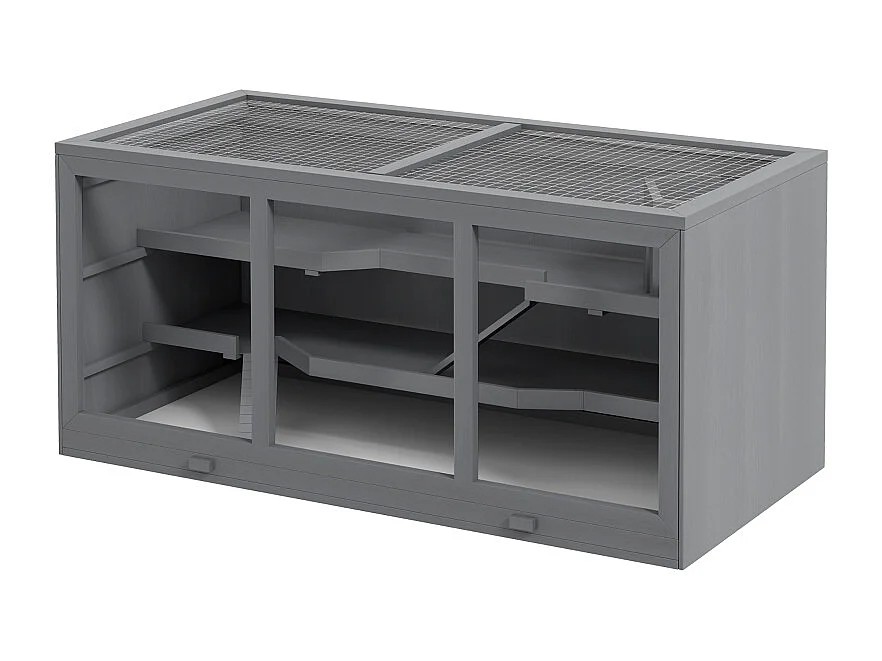 Cage pour hamster nain, habitat 3 étages avec escaliers, en bois, gris (115x57x55cm)