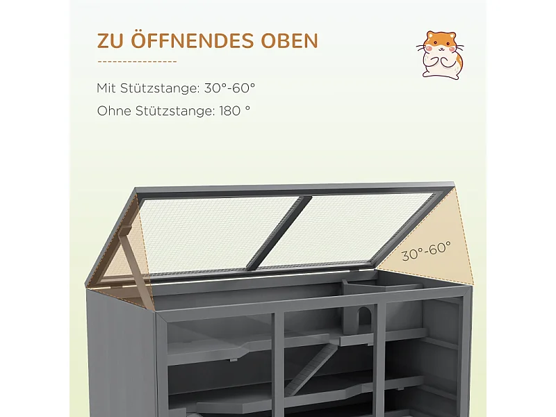 Cage pour hamster nain, habitat 3 étages avec escaliers, en bois, gris (115x57x55cm)