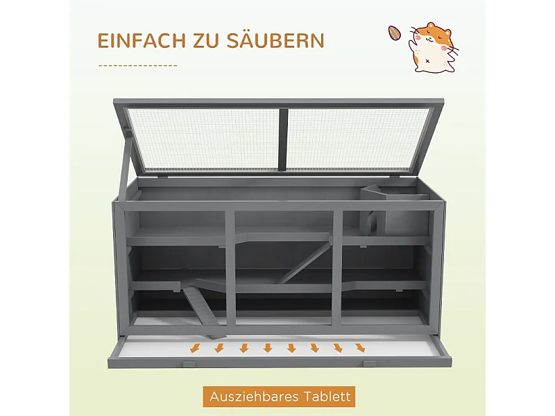 Cage pour hamster nain, habitat 3 étages avec escaliers, en bois, gris (115x57x55cm)