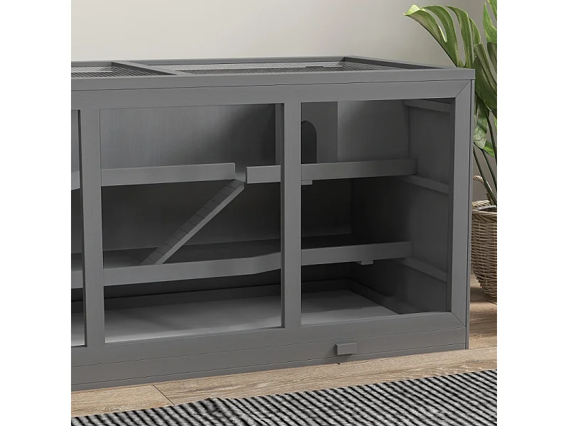 Cage pour hamster nain, habitat 3 étages avec escaliers, en bois, gris (115x57x55cm)