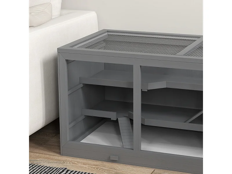 Cage pour hamster nain, habitat 3 étages avec escaliers, en bois, gris (115x57x55cm)