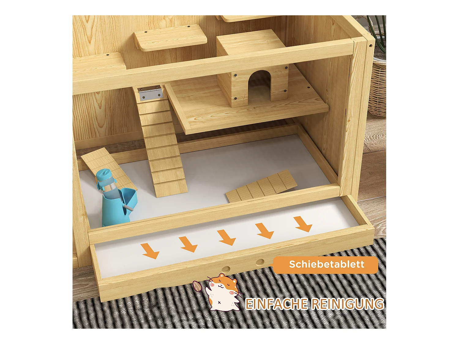 Cage pour hamster en bois, avec balançoires, échelles et toit ouvrant, pour gerbilles, naturel (100x50x50cm)