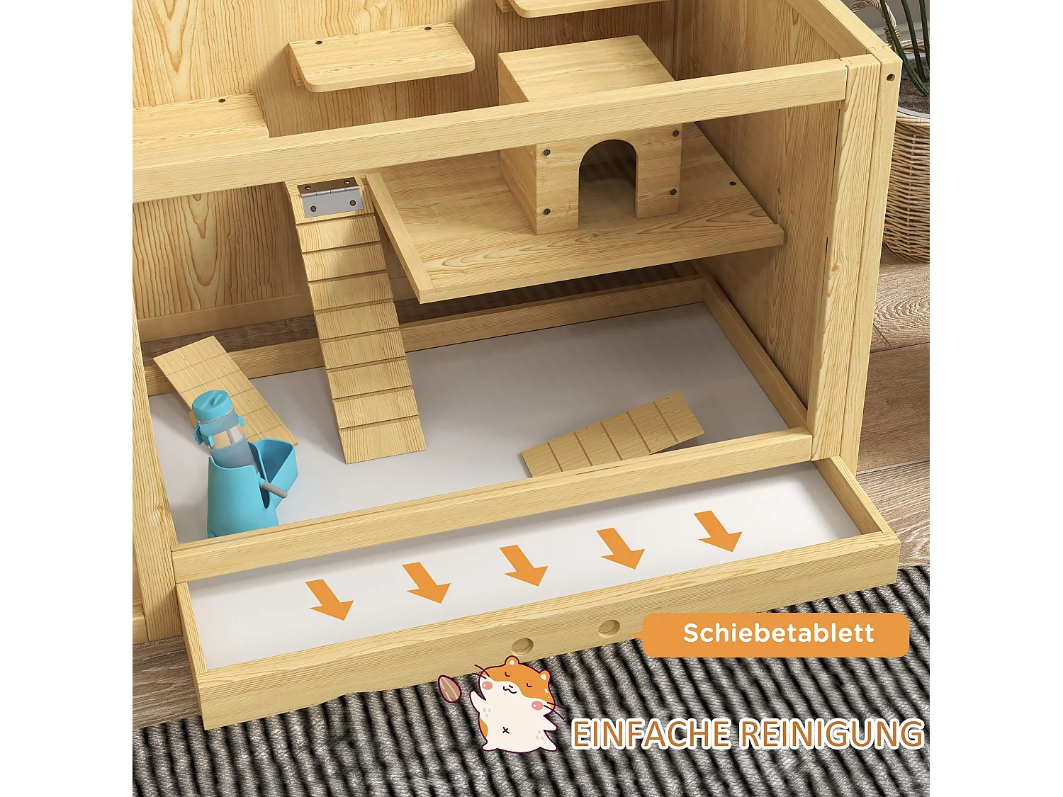 Cage pour hamster en bois, avec balançoires, échelles et toit ouvrant, pour gerbilles, naturel (100x50x50cm)