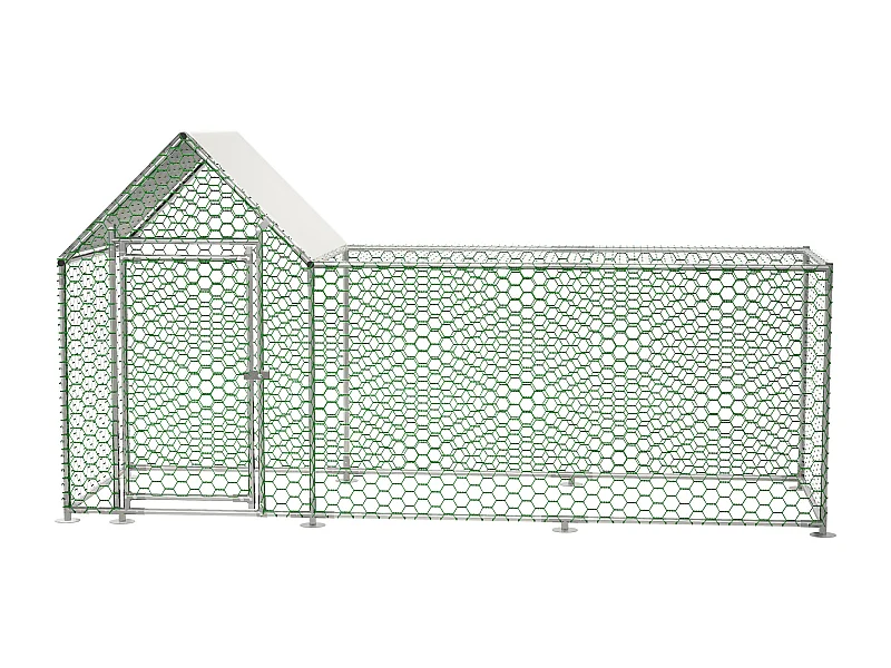 Enclos extérieur volaille, métal, bâche PE étanche, serrure, argenté (300x100x150cm)