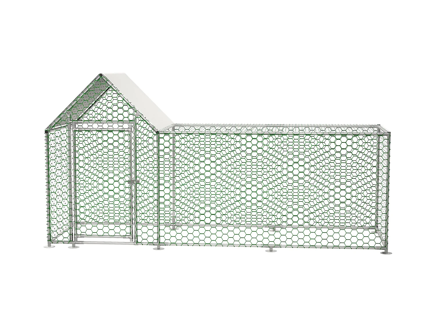 Enclos extérieur volaille, métal, bâche PE étanche, serrure, argenté (300x100x150cm)