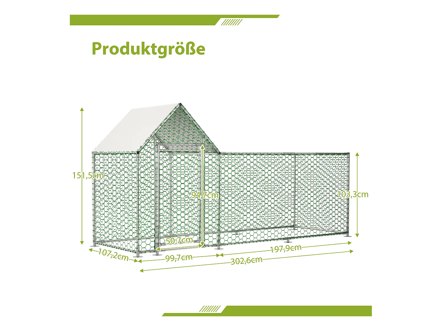 Enclos extérieur volaille, métal, bâche PE étanche, serrure, argenté (300x100x150cm)