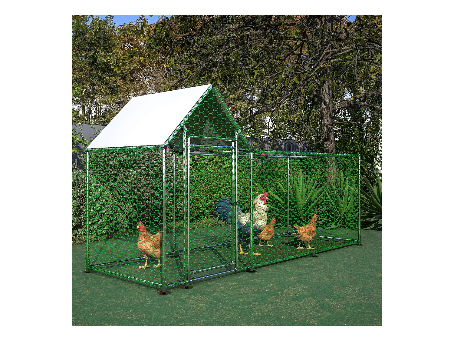 Enclos extérieur volaille, métal, bâche PE étanche, serrure, argenté (300x100x150cm)