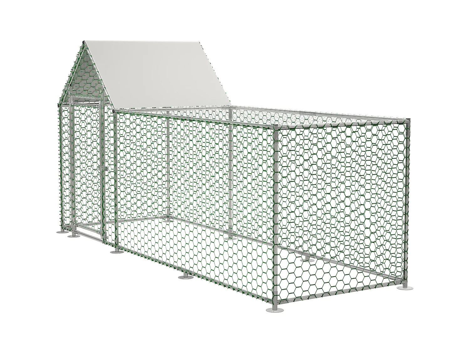 Enclos extérieur volaille, métal, bâche PE étanche, serrure, argenté (300x100x150cm)