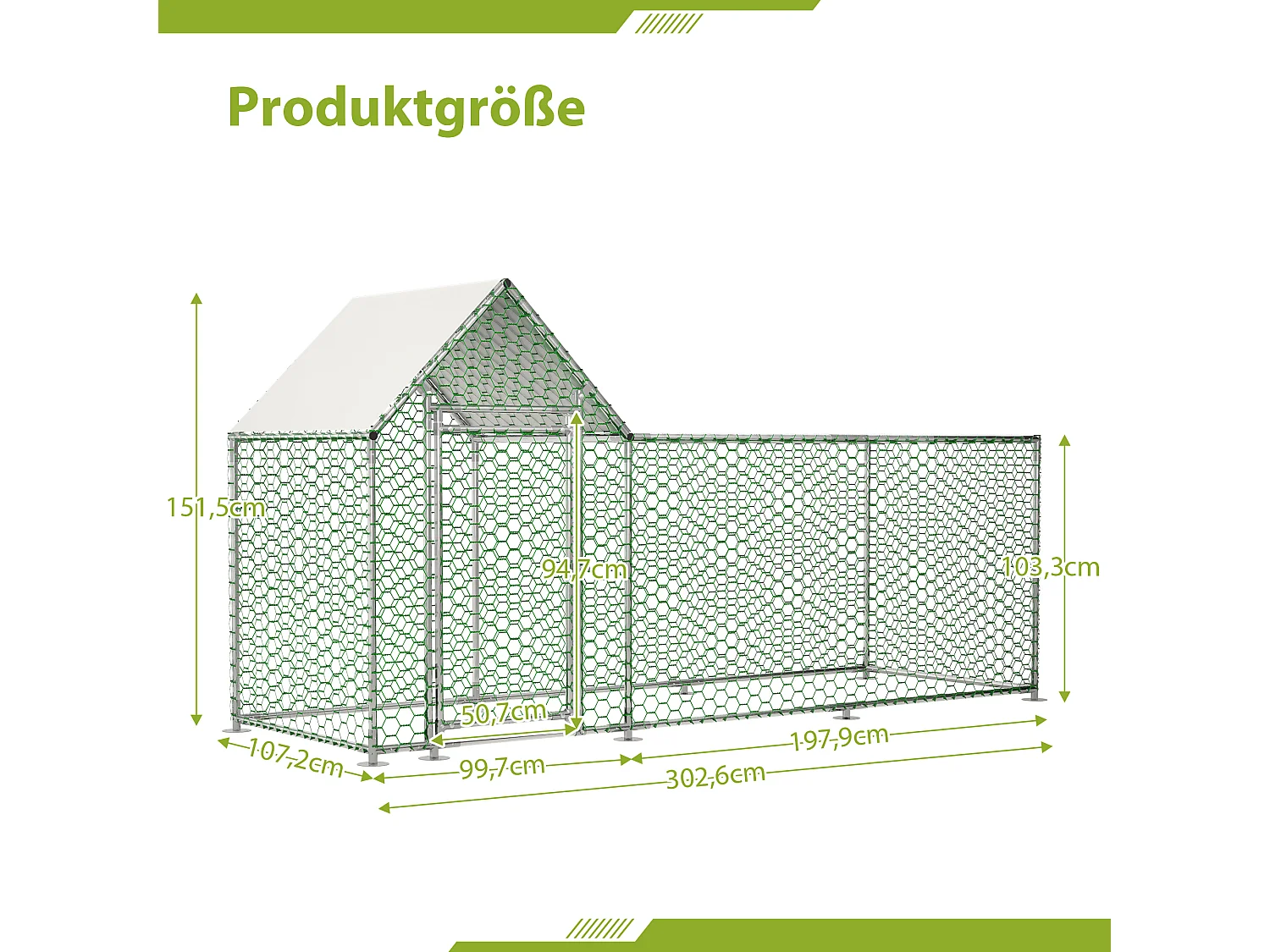 Enclos extérieur volaille, métal, bâche PE étanche, serrure, argenté (300x100x150cm)