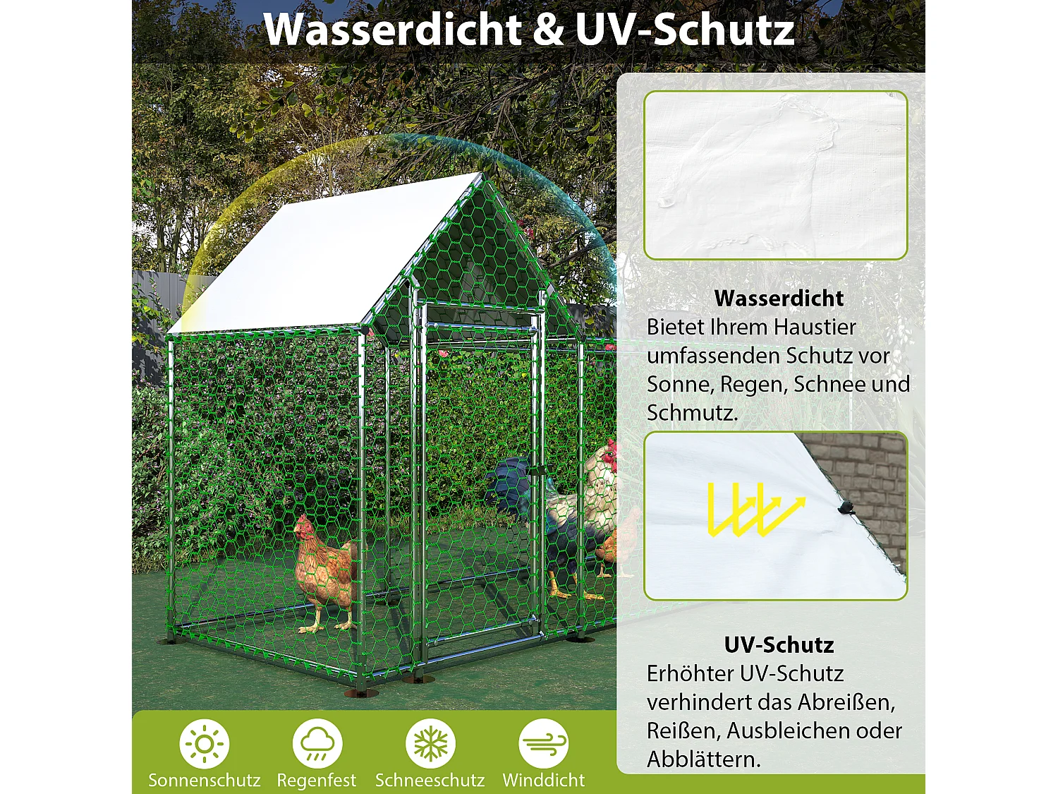 Enclos extérieur volaille, métal, bâche PE étanche, serrure, argenté (300x100x150cm)