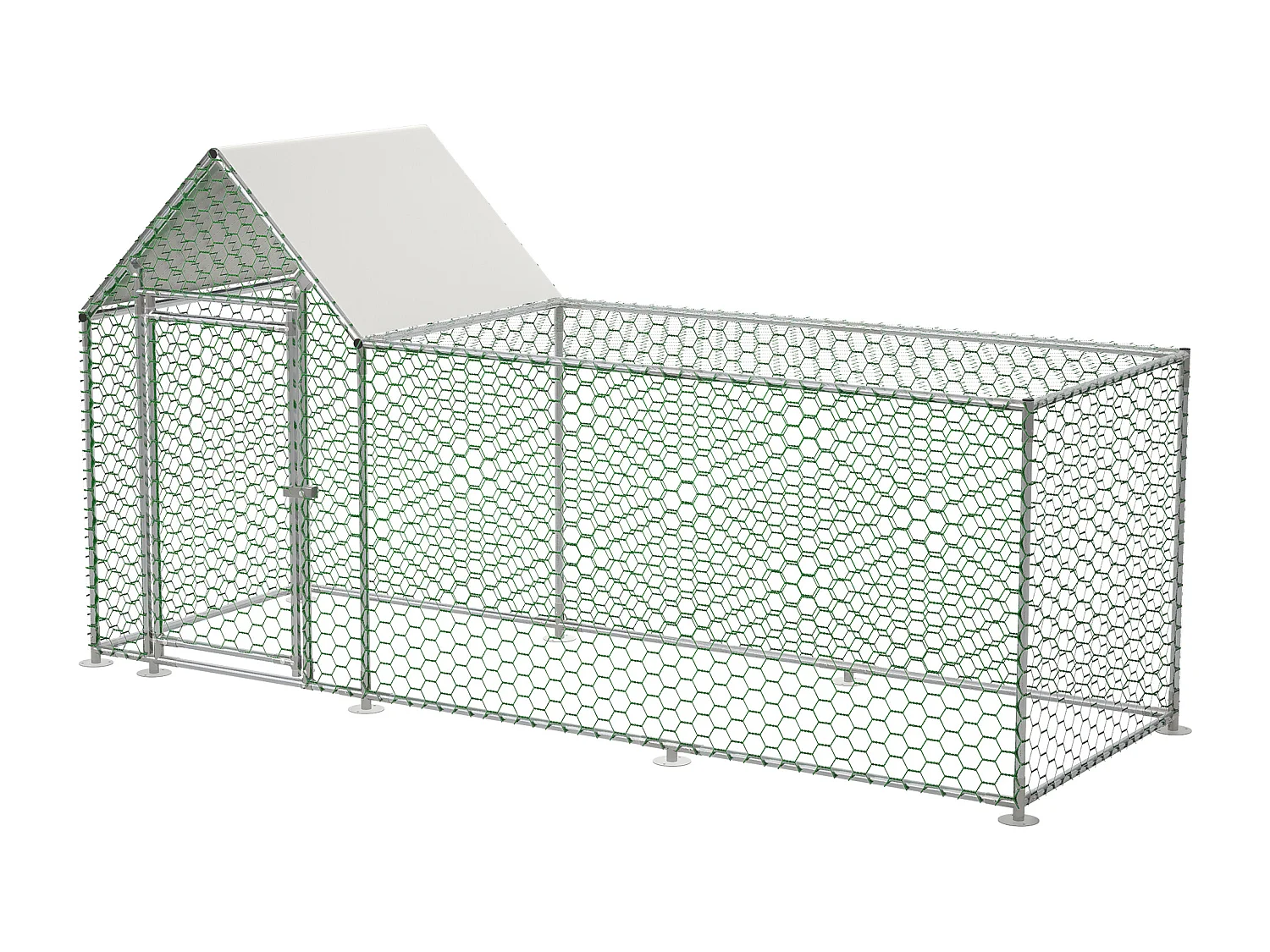 Enclos extérieur volaille, métal, bâche PE étanche, serrure, argenté (300x100x150cm)