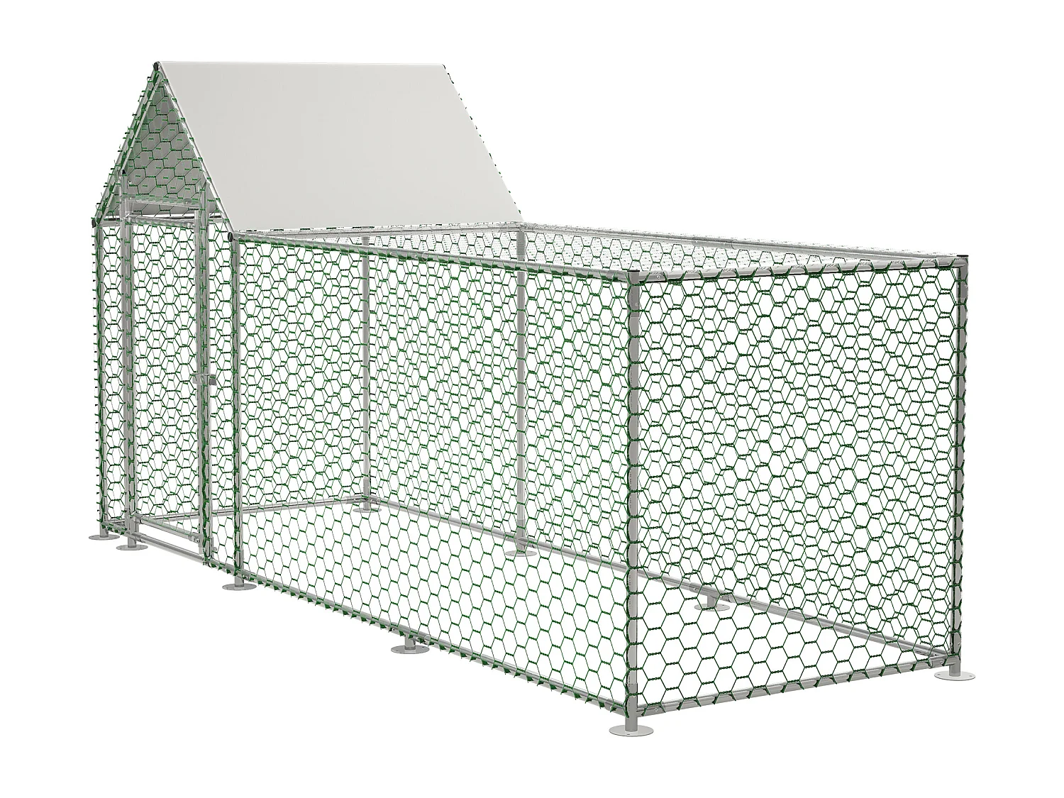 Enclos extérieur volaille, métal, bâche PE étanche, serrure, argenté (300x100x150cm)