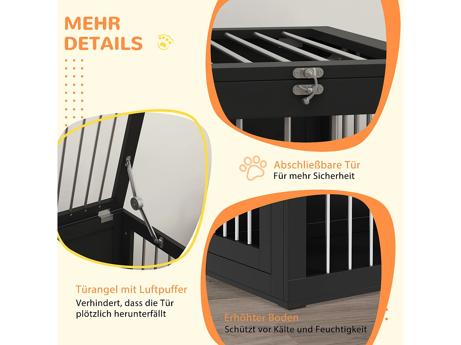 Cage pour chien d'intérieur, design moderne avec portes verrouillables, MDF et acier, noir (80x50x56.5 cm)