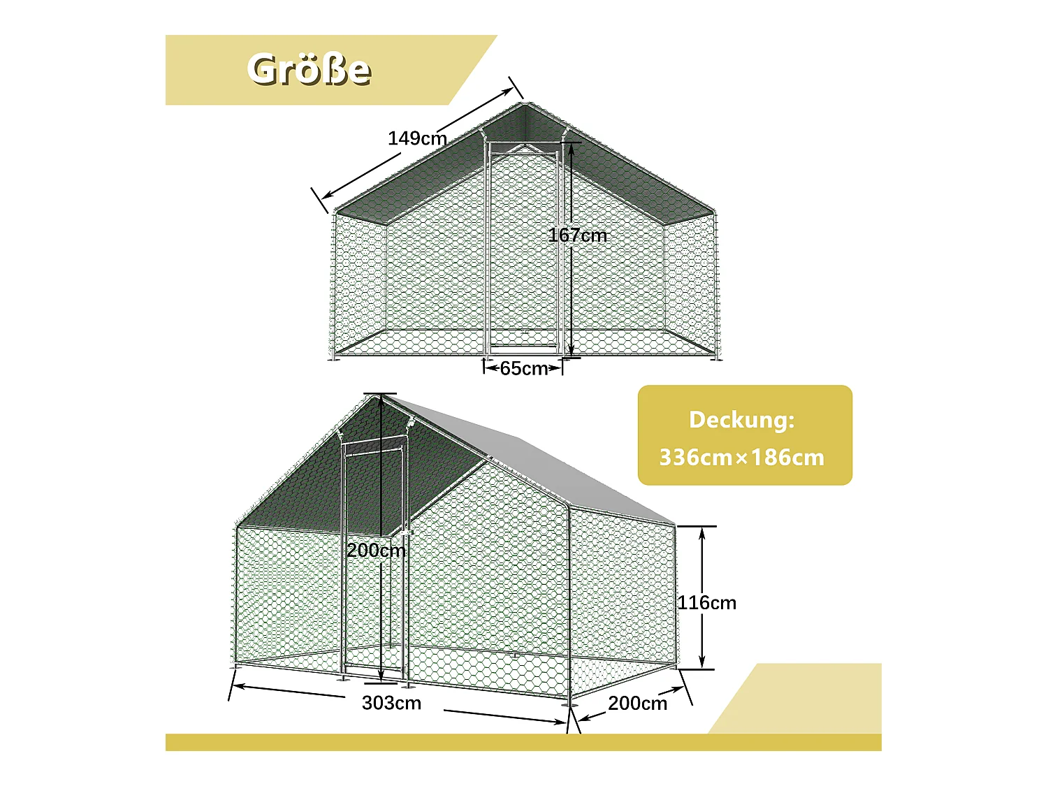 Enclos extérieur volailles/animaux, métal, toiture PE imperméable, serrure, argenté (300x200x200cm)