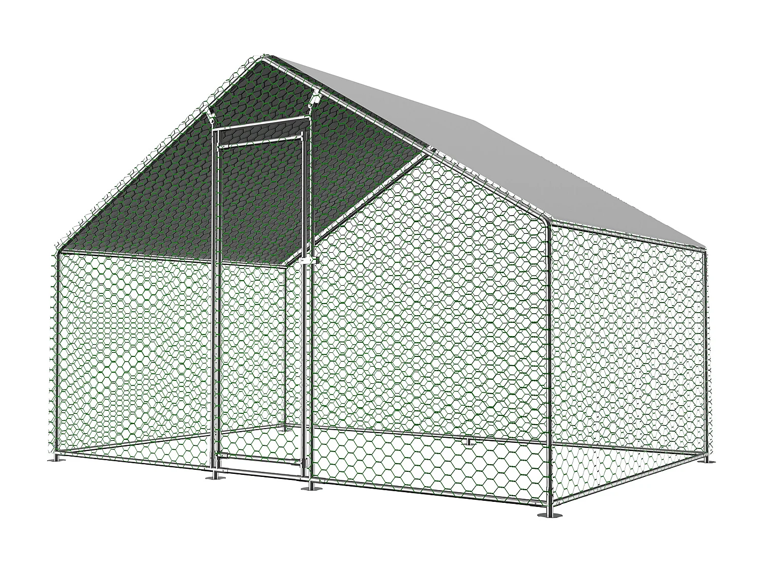 Enclos extérieur volailles/animaux, métal, toiture PE imperméable, serrure, argenté (300x200x200cm)