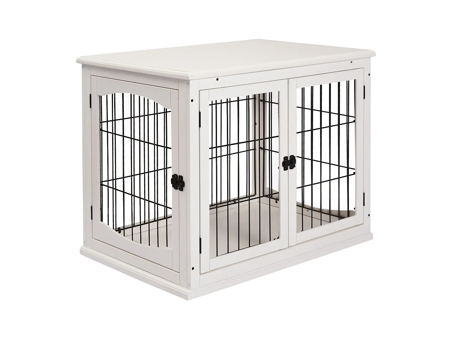 Cage de transport pour chien, design moderne avec 2 portes, MDF et métal, blanc (58.5x81x66 cm)