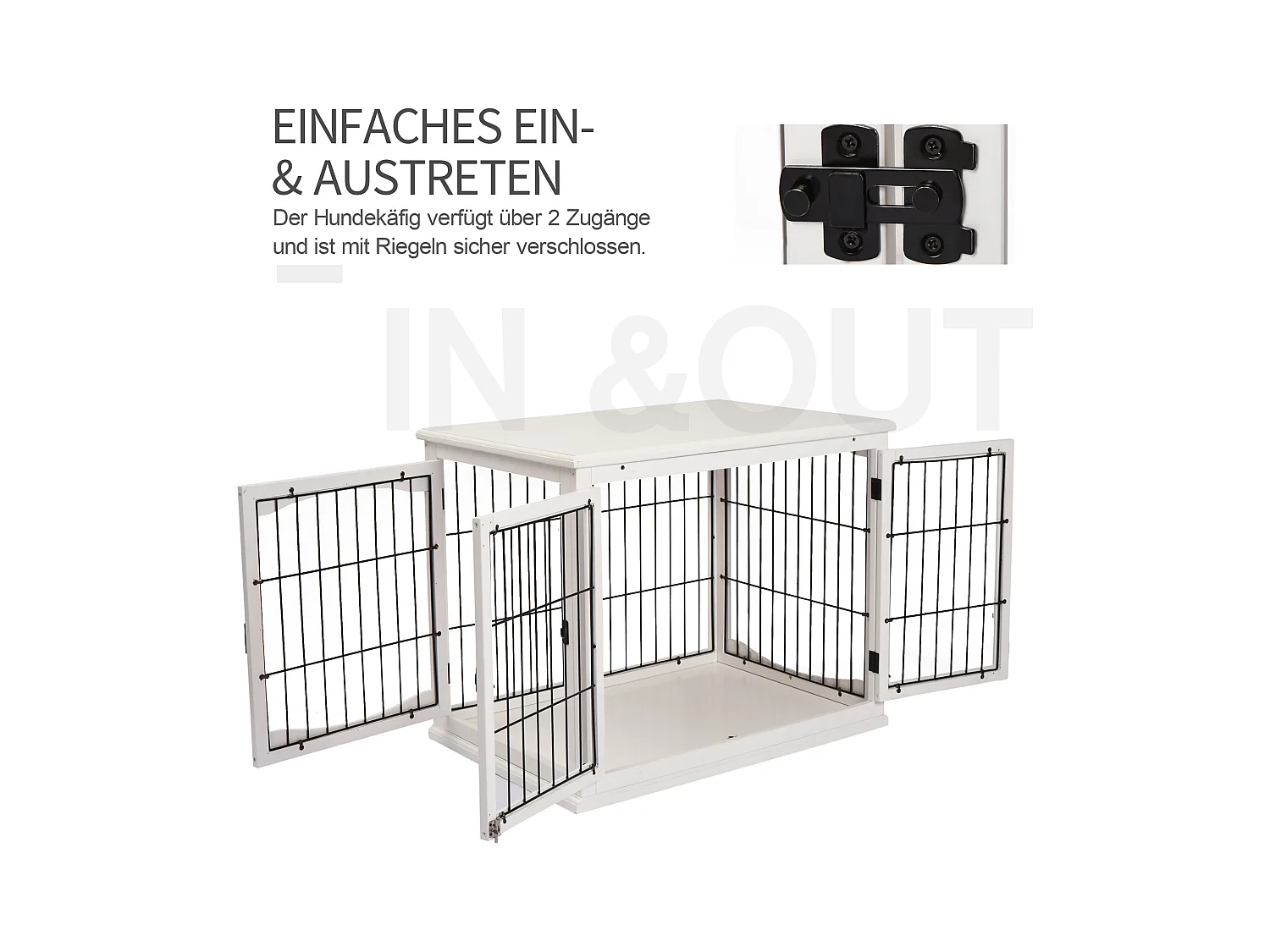 Cage de transport pour chien, design moderne avec 2 portes, MDF et métal, blanc (58.5x81x66 cm)