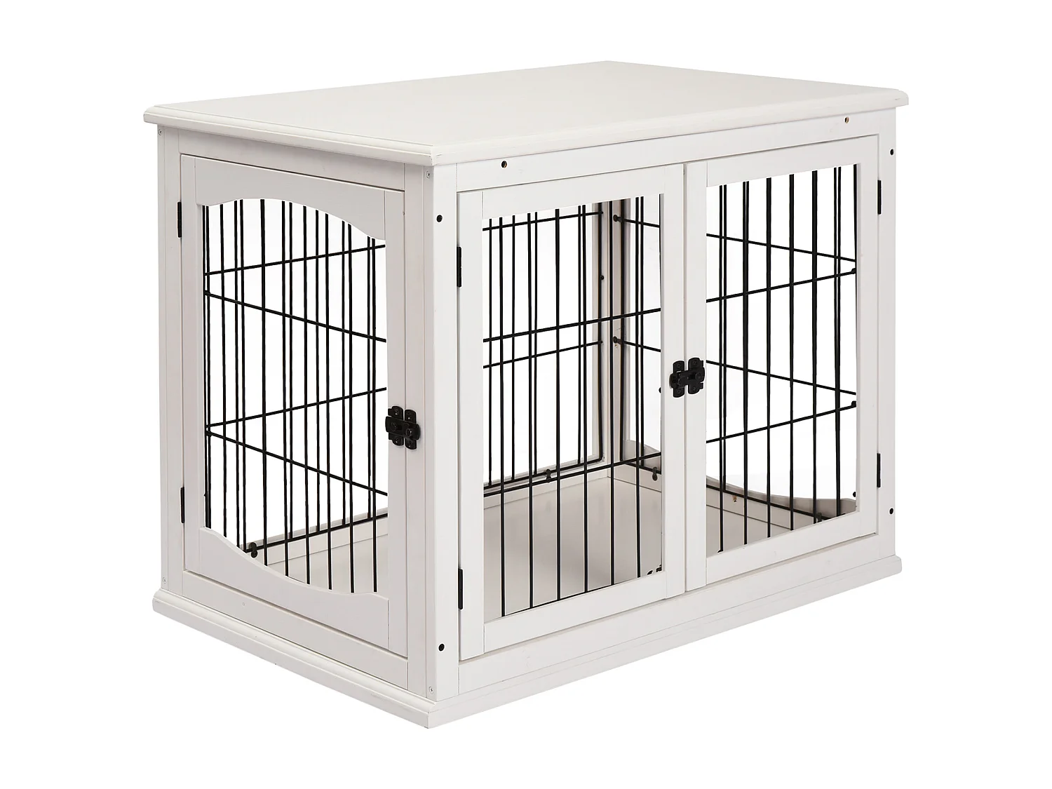 Cage de transport pour chien, design moderne avec 2 portes, MDF et métal, blanc (58.5x81x66 cm)