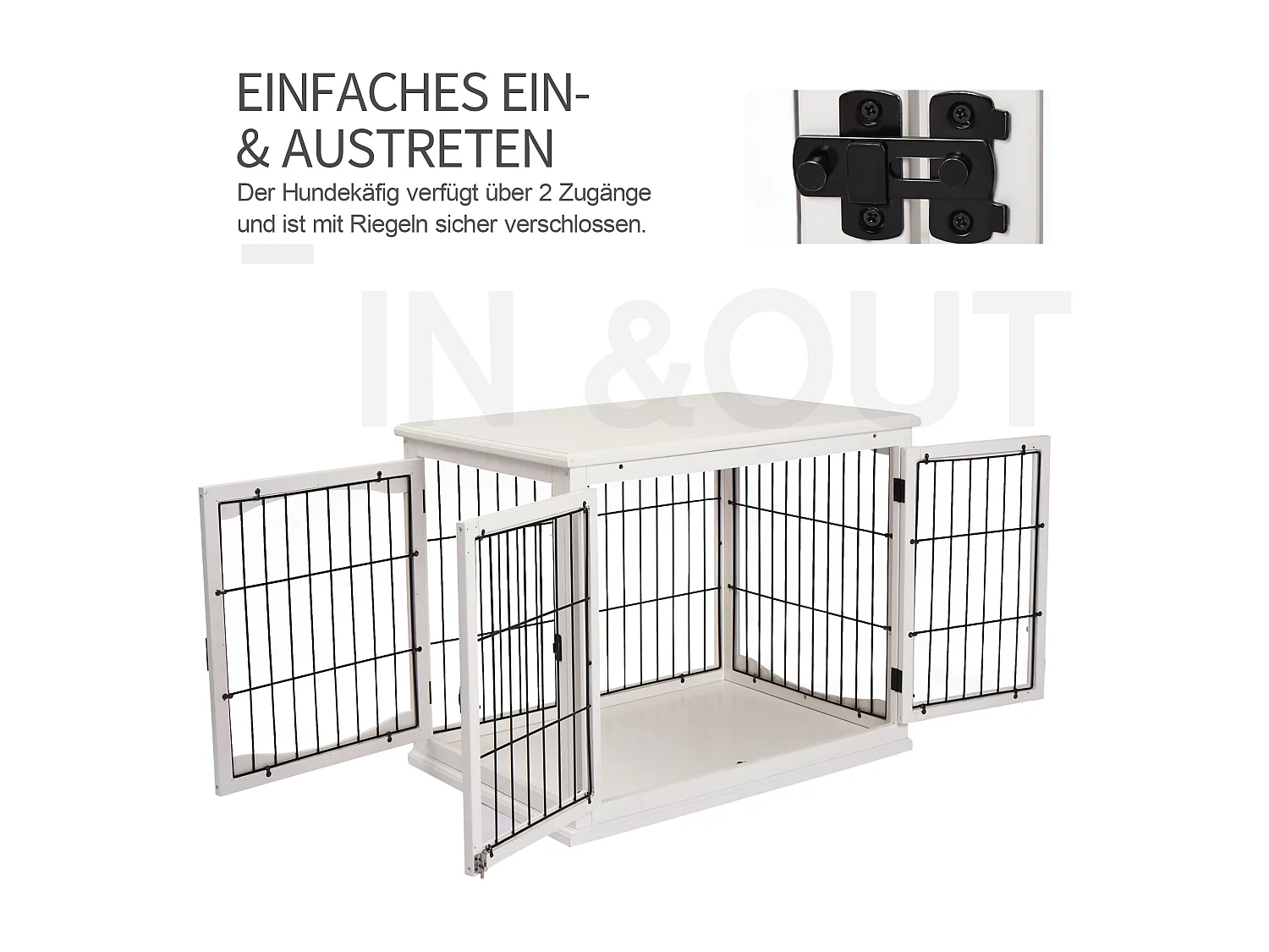 Cage de transport pour chien, design moderne avec 2 portes, MDF et métal, blanc (58.5x81x66 cm)