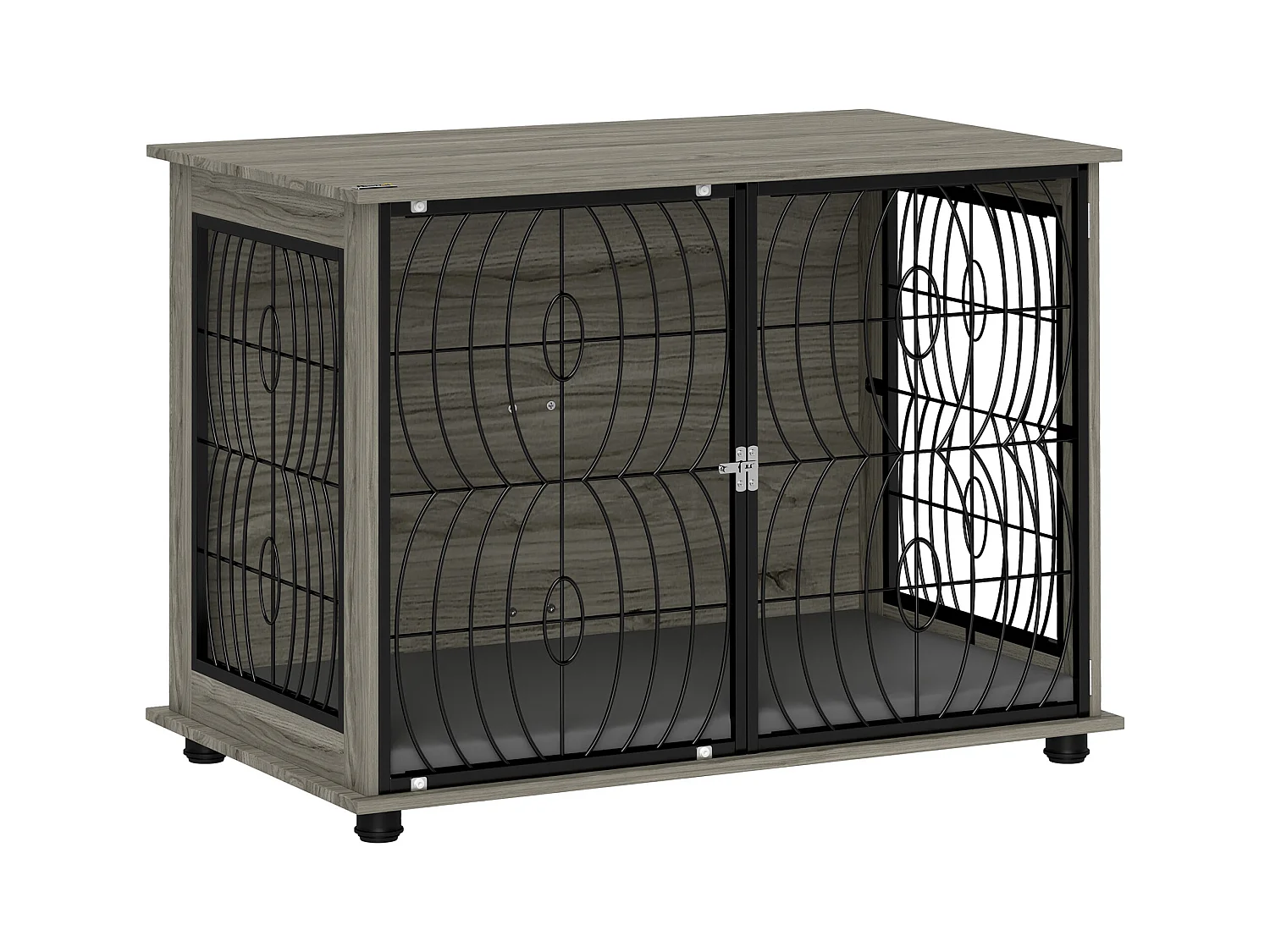 Cage pour chien d'intérieur, design moderne avec coussin, panneau de particules, gris, fenêtre et porte verrouillable (100x60x73.5 cm)