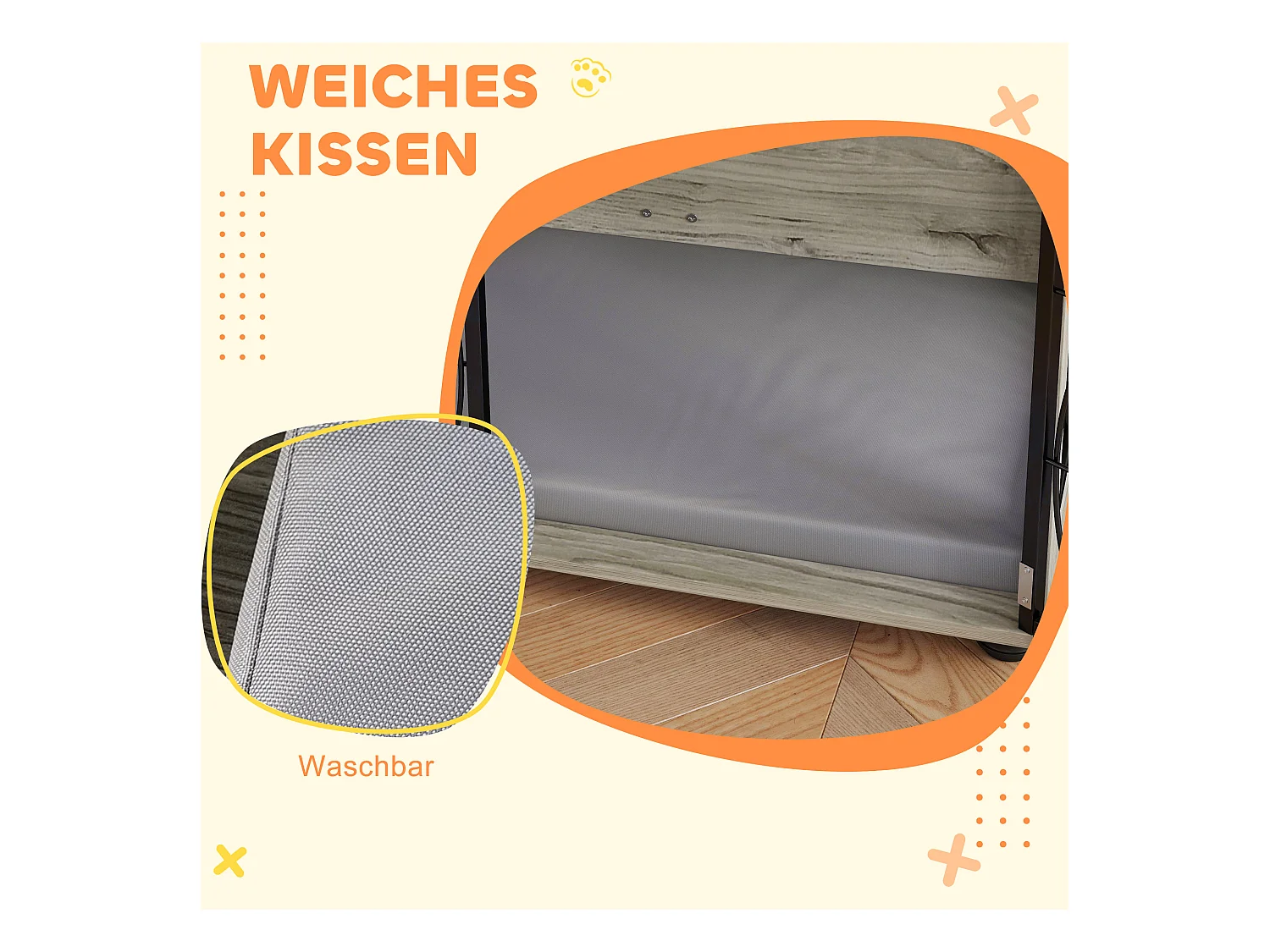 Cage pour chien d'intérieur, design moderne avec coussin, panneau de particules, gris, fenêtre et porte verrouillable (100x60x73.5 cm)