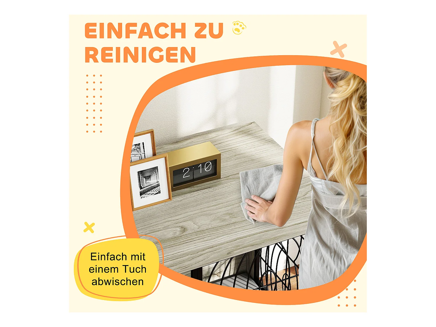 Cage pour chien d'intérieur, design moderne avec coussin, panneau de particules, gris, fenêtre et porte verrouillable (100x60x73.5 cm)