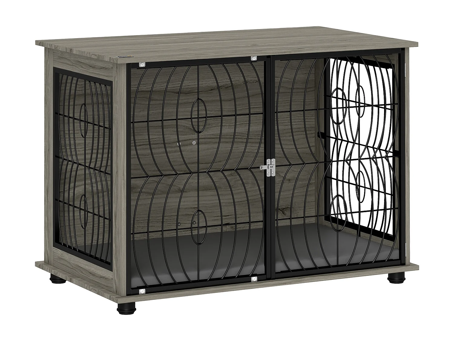 Cage pour chien d'intérieur, design moderne avec coussin, panneau de particules, gris, fenêtre et porte verrouillable (100x60x73.5 cm)