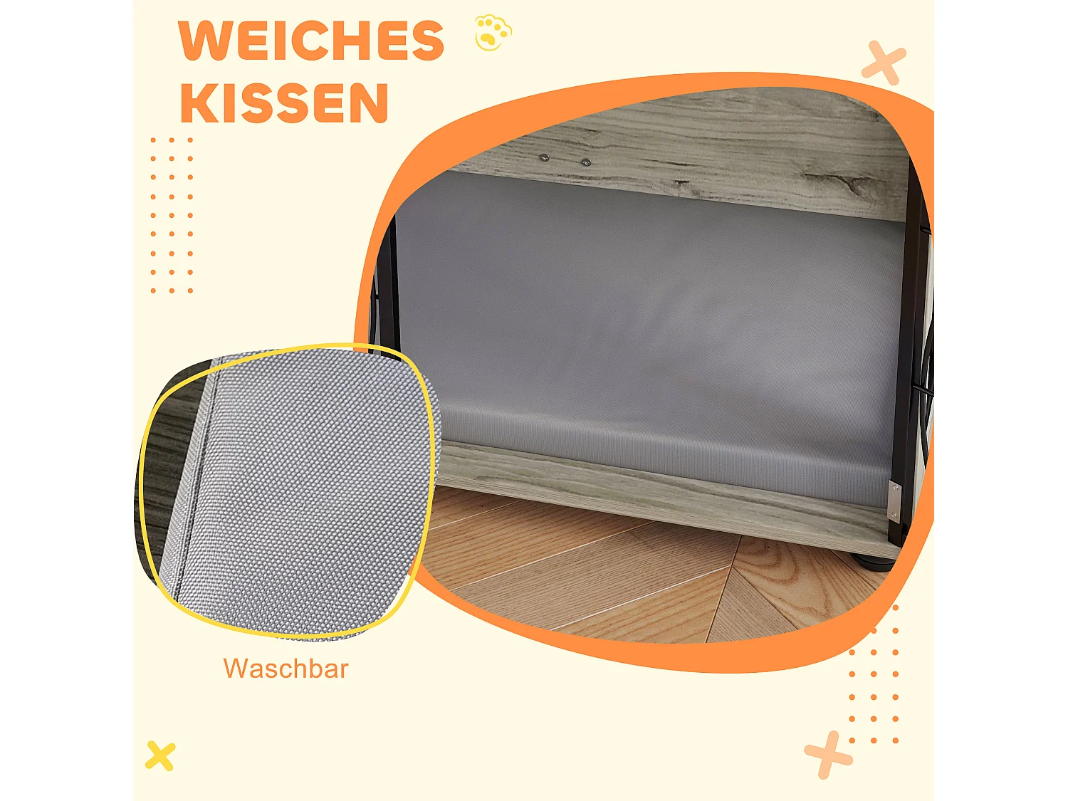 Cage pour chien d'intérieur, design moderne avec coussin, panneau de particules, gris, fenêtre et porte verrouillable (100x60x73.5 cm)