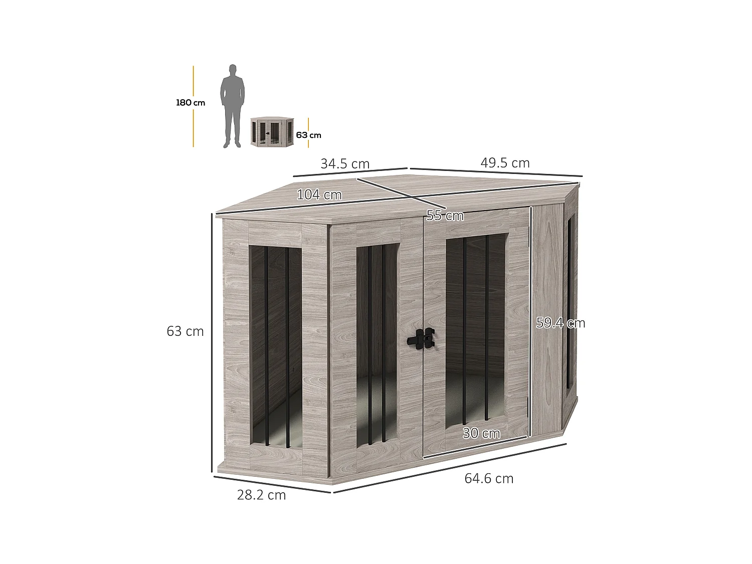 Cage pour chien rectangulaire avec coussin et verrou, en contreplaqué, noyer, pour chiens de taille moyenne (104x55x63cm)
