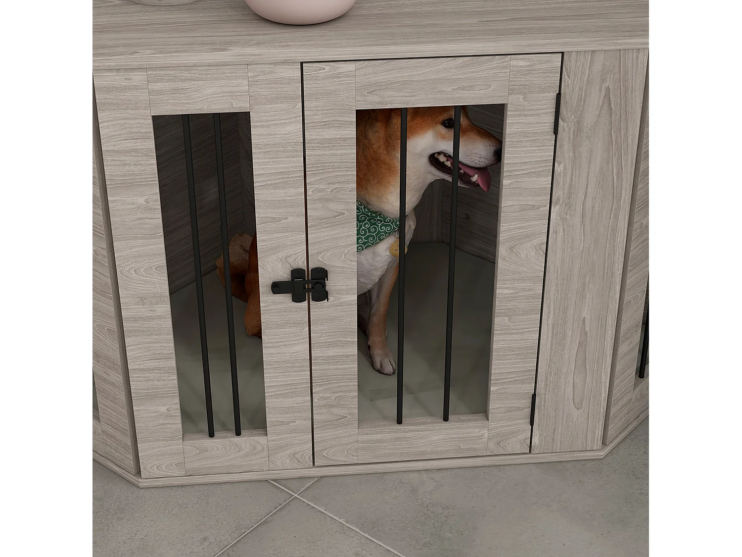 Cage pour chien rectangulaire avec coussin et verrou, en contreplaqué, noyer, pour chiens de taille moyenne (104x55x63cm)