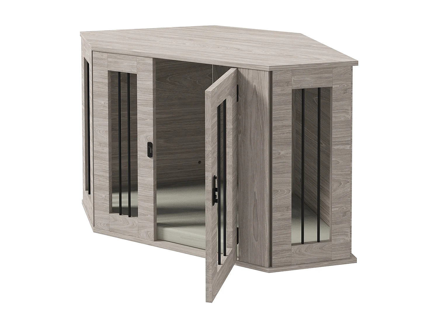 Cage pour chien rectangulaire avec coussin et verrou, en contreplaqué, noyer, pour chiens de taille moyenne (104x55x63cm)