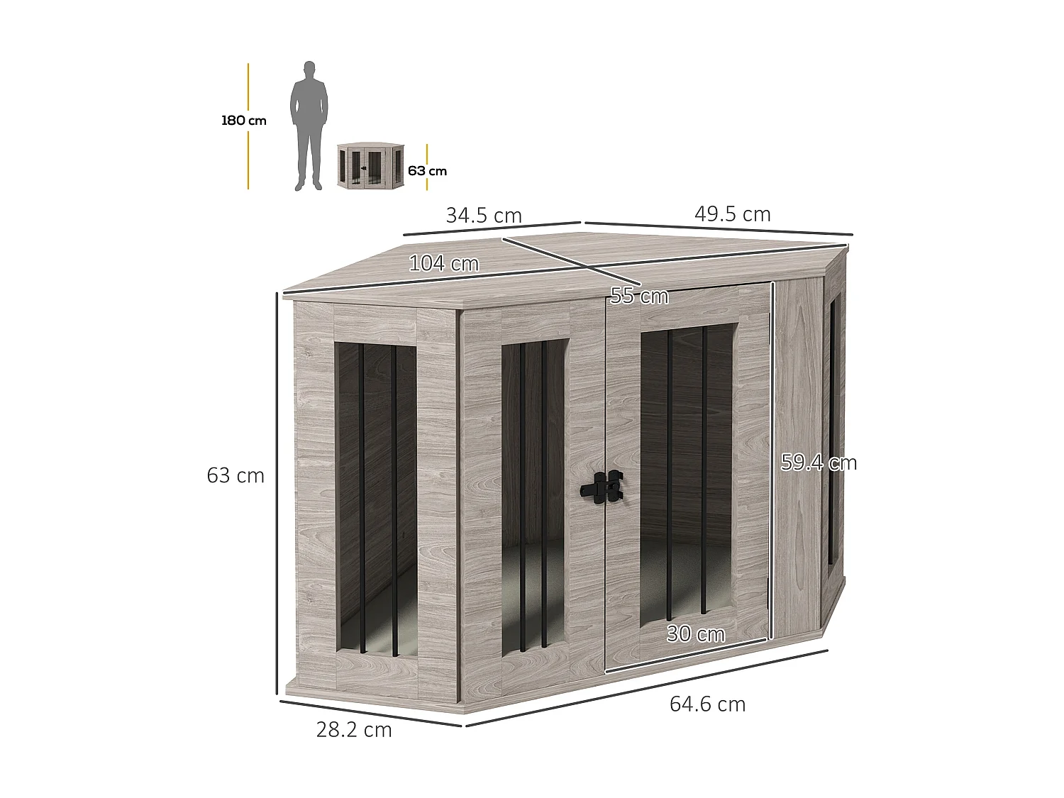 Cage pour chien rectangulaire avec coussin et verrou, en contreplaqué, noyer, pour chiens de taille moyenne (104x55x63cm)