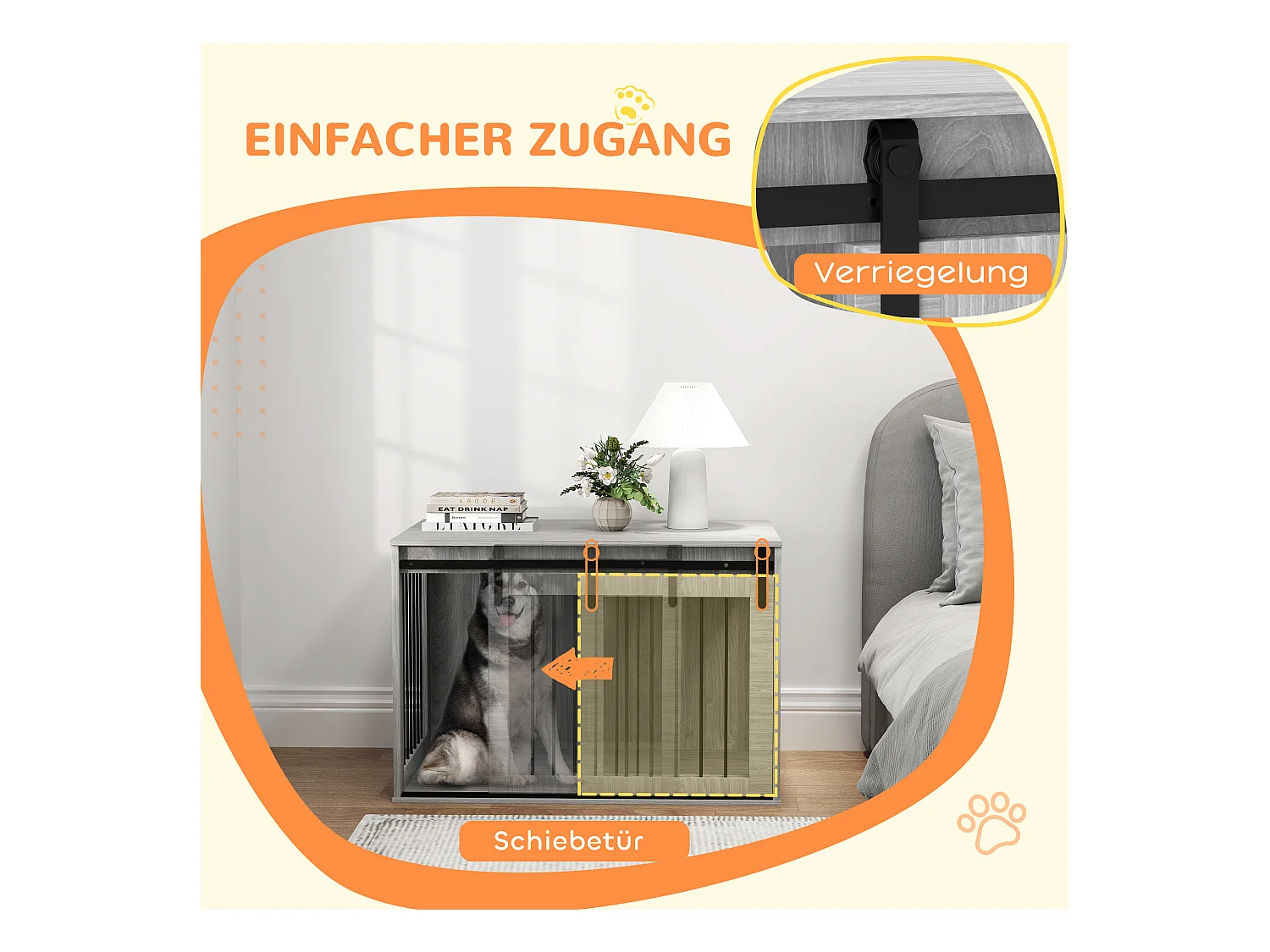 Cage pour chien verrouillable avec porte coulissante, panneau de particules, gris (98x58x61 cm)