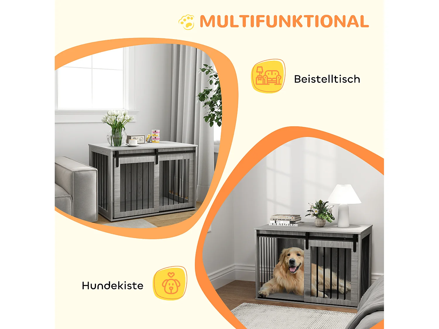 Cage pour chien verrouillable avec porte coulissante, panneau de particules, gris (98x58x61 cm)