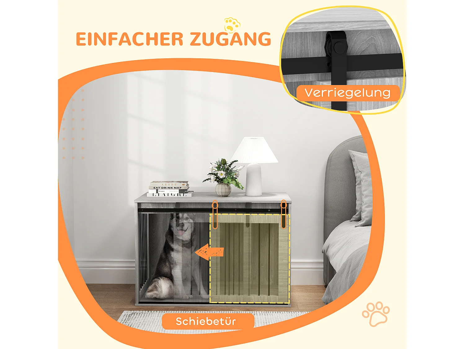 Cage pour chien verrouillable avec porte coulissante, panneau de particules, gris (98x58x61 cm)